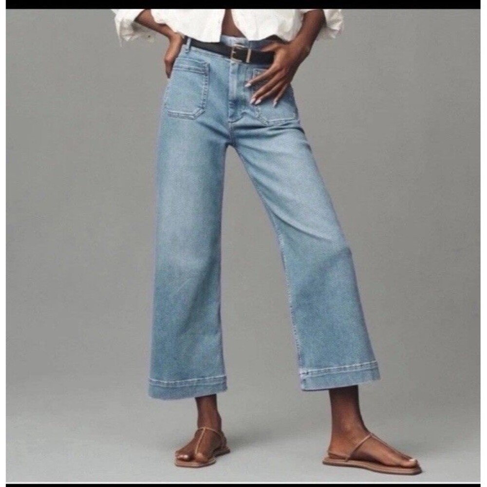 Anthropologie The Colette Crop Wide-Leg Jeans Women Light Wash Blue Size 32x25.5 - Picture 1 of 11